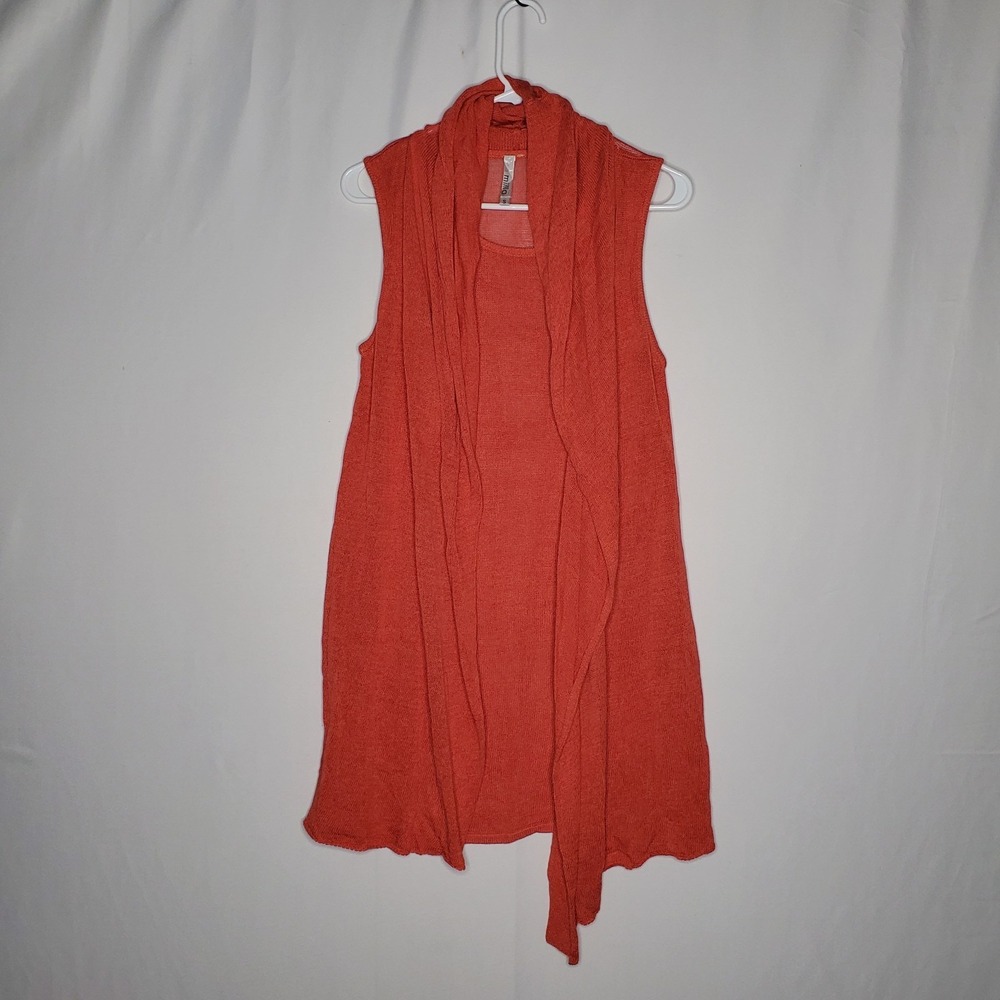Miilla Knit Dress Small Draped‎ Overlay Sleeveless Quiet Luxury Boho Prep Orange
